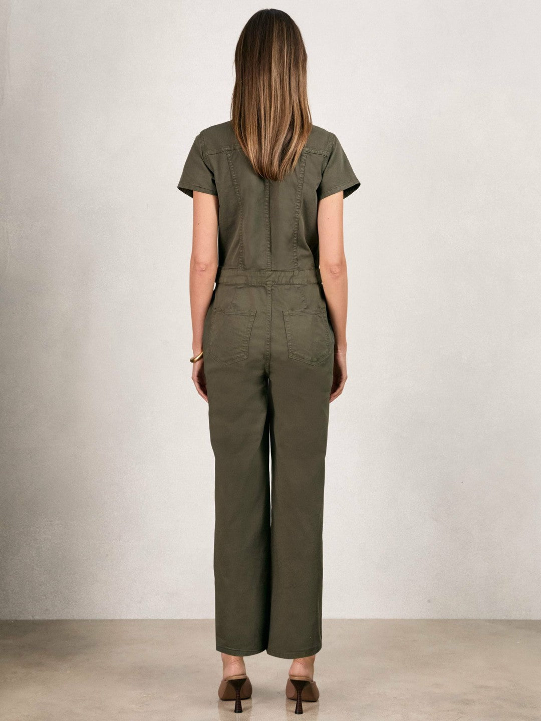 Good American Cotton Twill Jumpsuit with Stretch Khaki | Women