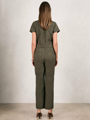 Good American Cotton Twill Jumpsuit with Stretch Khaki | Women