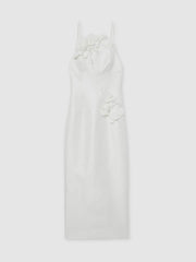 Acler Ivory Petal Detail Fitted Midi Dress Ivory | Women