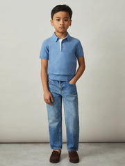 9-13 yrs Contrast Placket Polo Shirt With Cotton Blue | Children & Baby