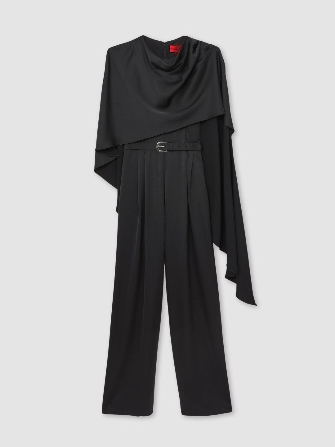 Halston Crepe Wide Leg Cape Jumpsuit Black | Women