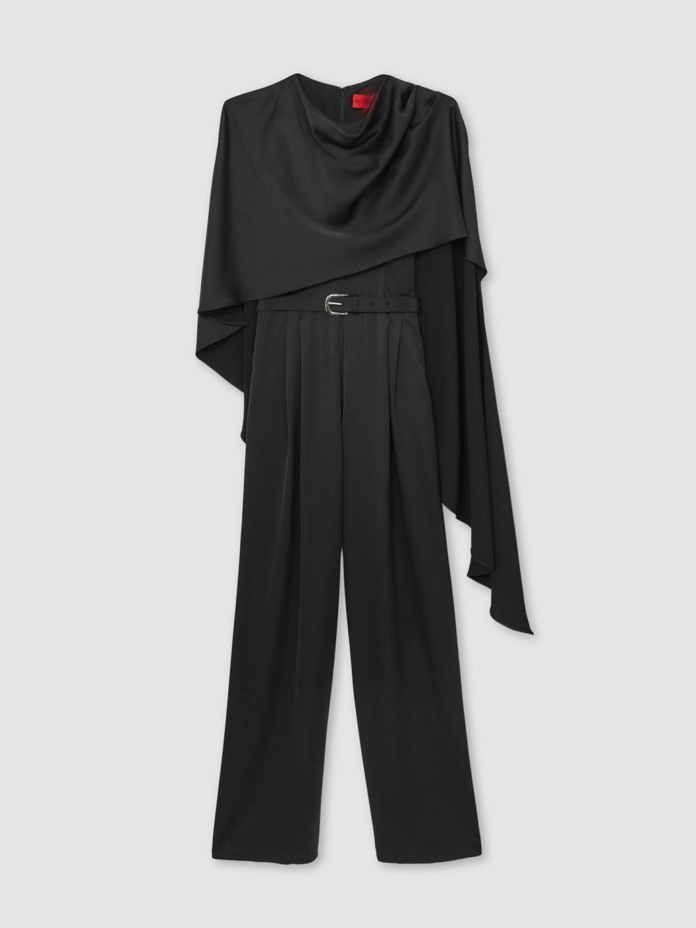 Halston Crepe Wide Leg Cape Jumpsuit Black | Women