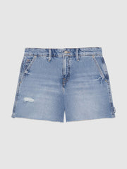 90S Long 100% Cotton Shorts Indigo Blue | Women