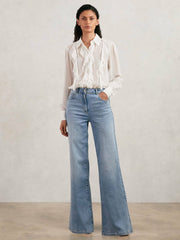 Paige Silk Georgette Ruffle Trim Shirt White | Women