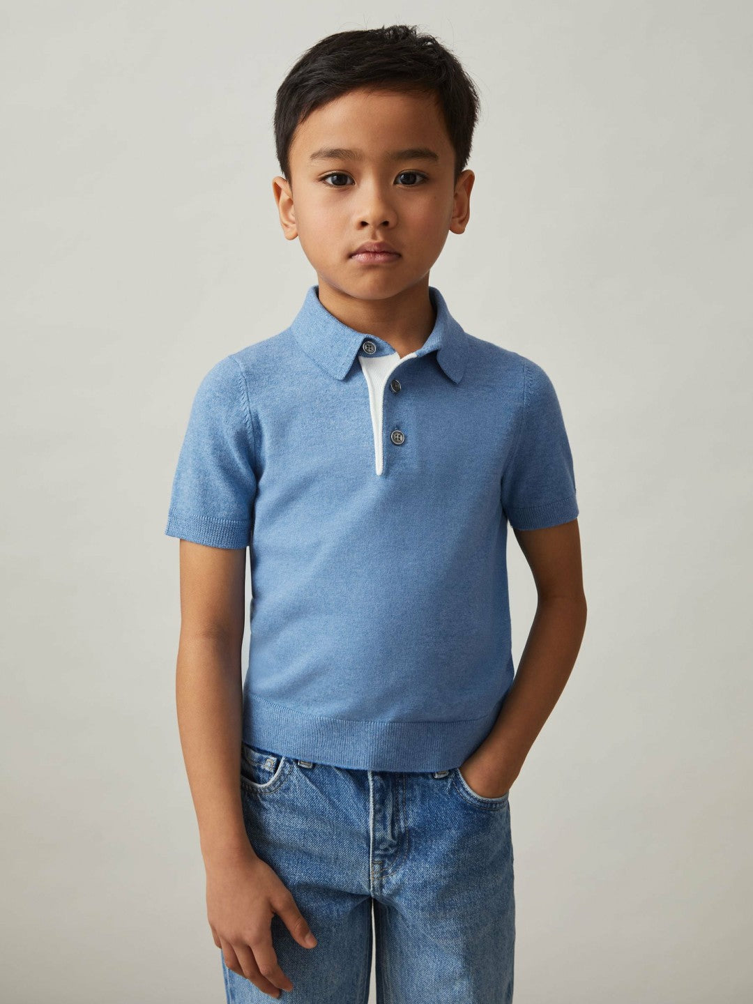 13-14 yrs Contrast Placket Polo Shirt With Cotton Blue | Children & Baby