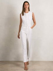 Paige Denim Straight Leg Jumpsuit Ecru | Women