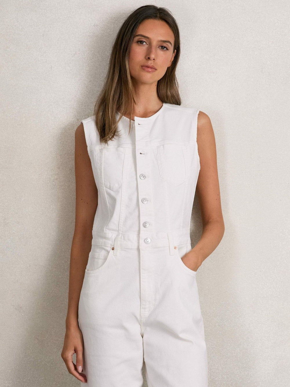 Paige Denim Straight Leg Jumpsuit Ecru | Women
