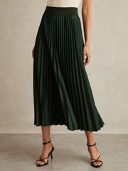 Pleated Midi Skirt Dark Green | Women