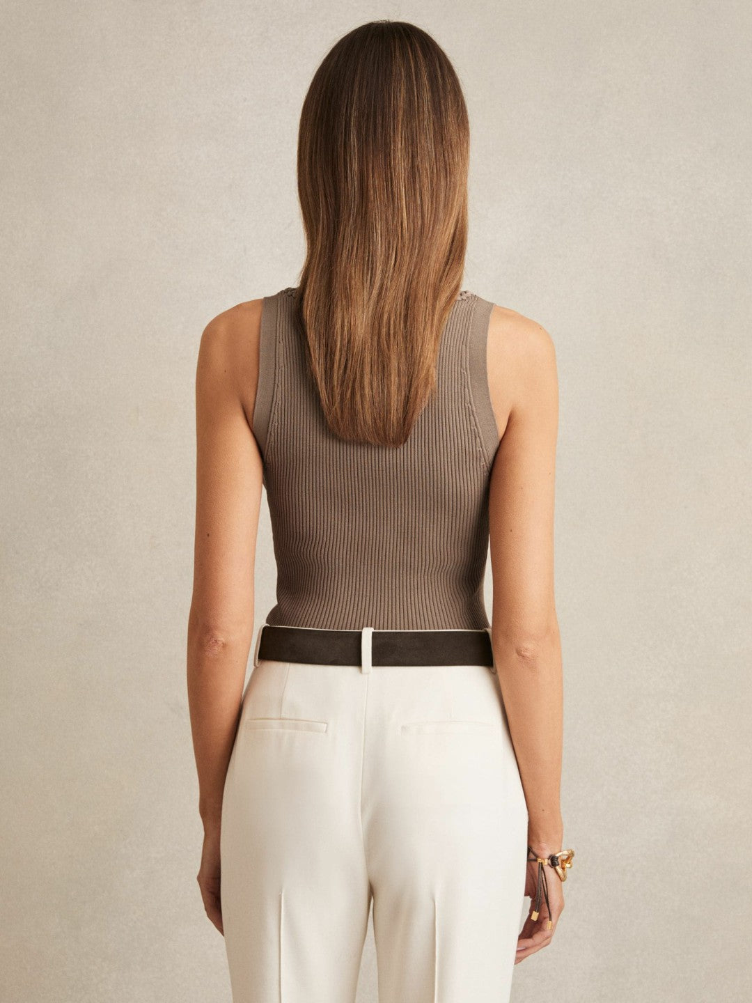 Craft-Stitch Rib-Knit Vest Mink | Women