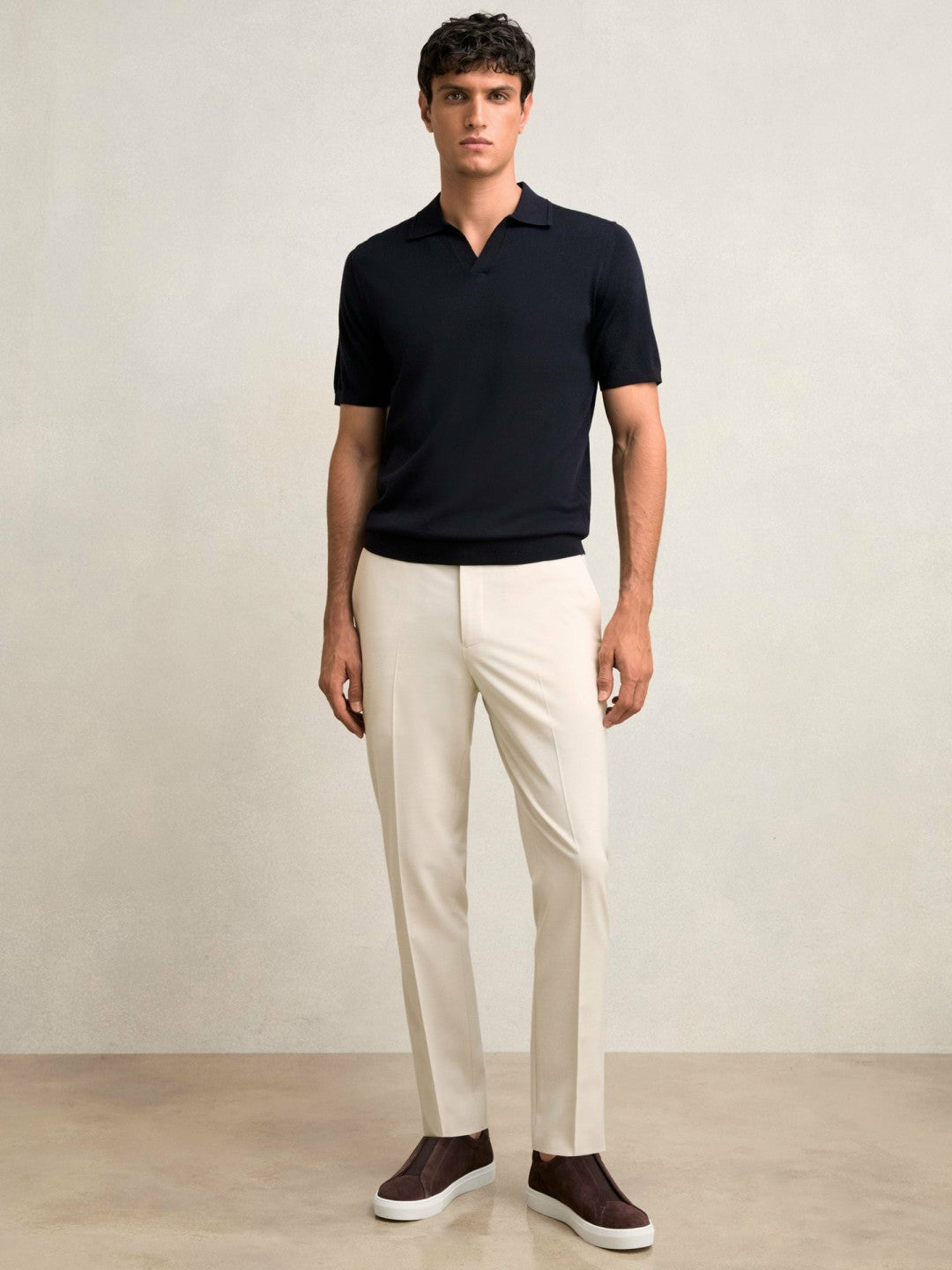 Slim-Fit Internal-Drawstring Trousers Stone | Men