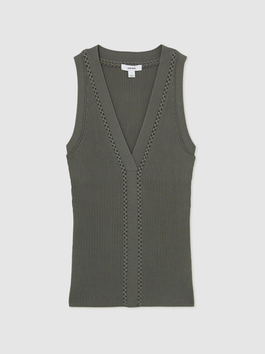 Craft-Stitch Rib-Knit Vest Khaki Green | Women