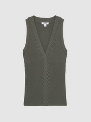 Craft-Stitch Rib-Knit Vest Khaki Green | Women