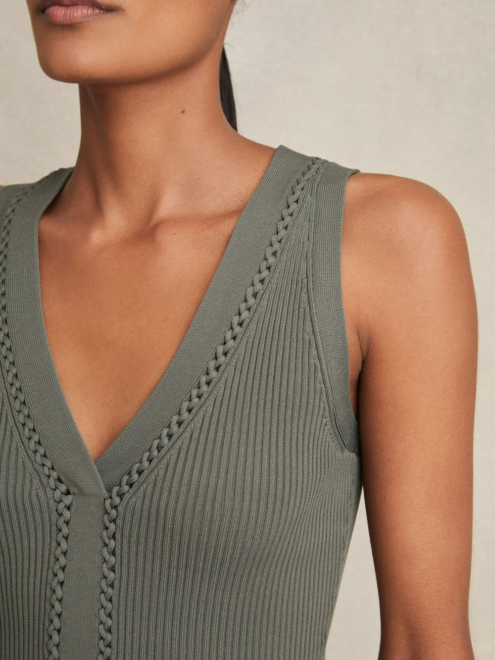 Craft-Stitch Rib-Knit Vest Khaki Green | Women