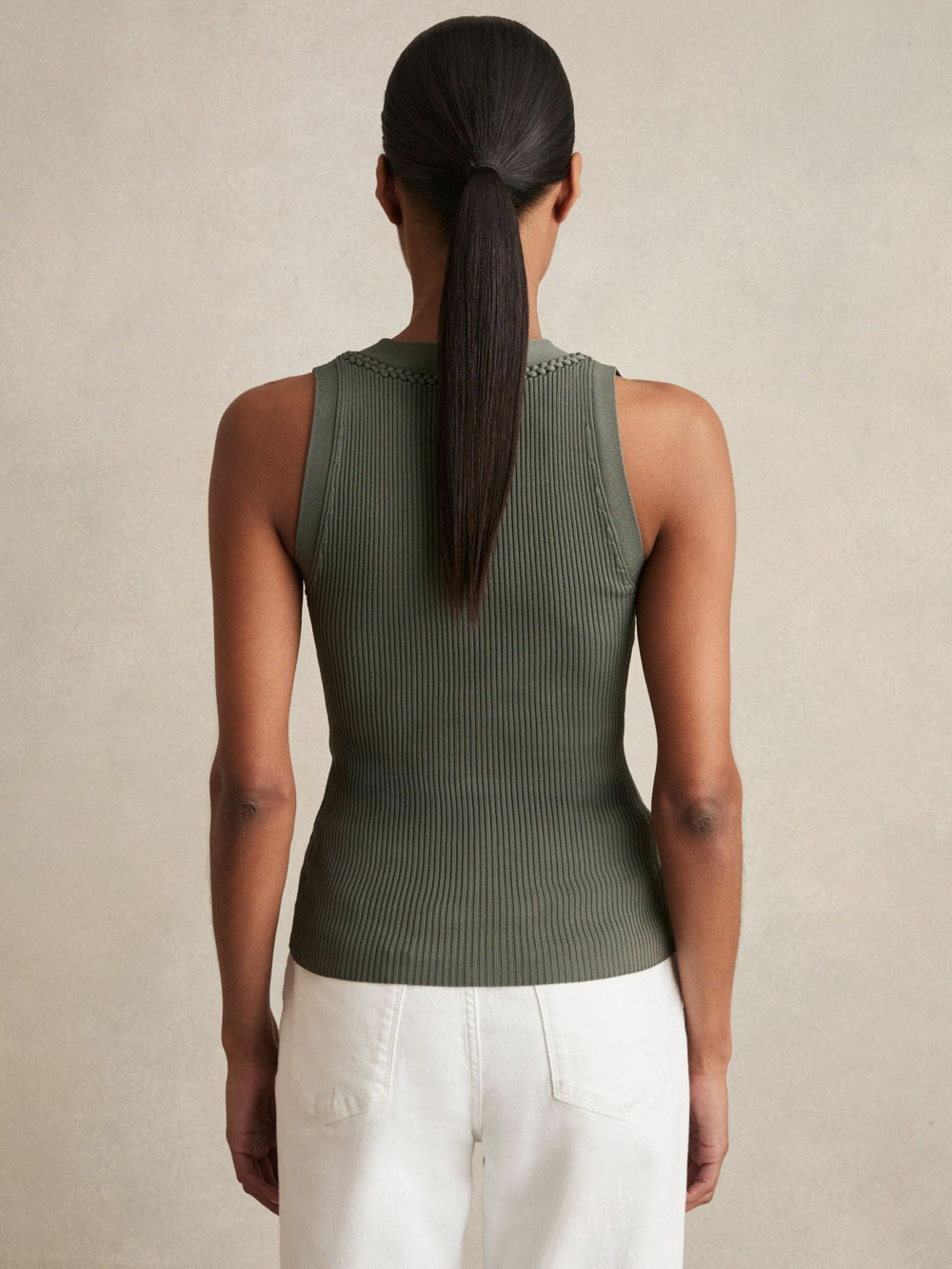 Craft-Stitch Rib-Knit Vest Khaki Green | Women