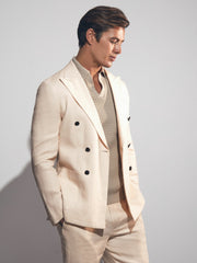 Linen Double-Breasted Suit Slim-Fit Blazer Stone | Men