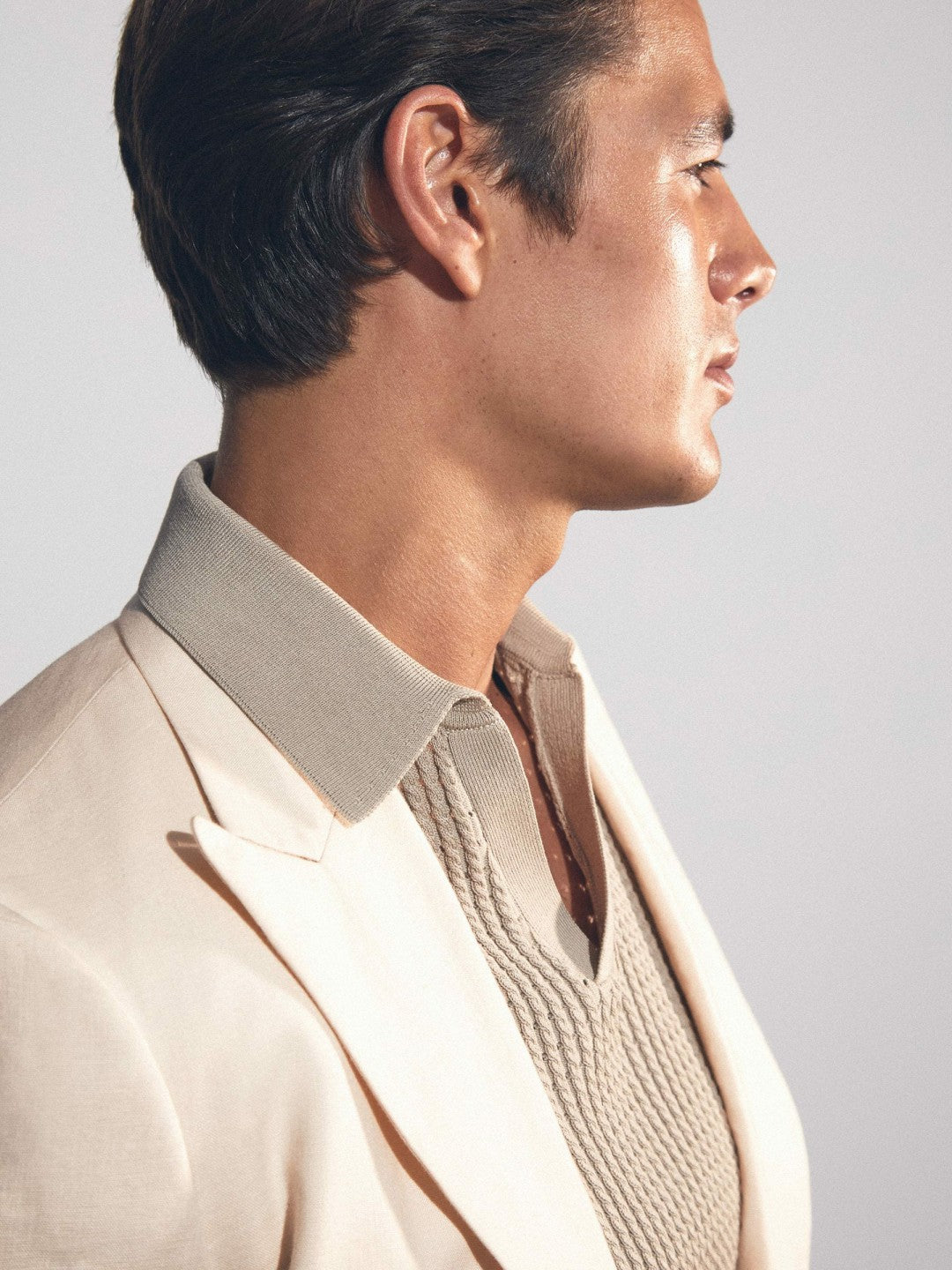 Linen Double-Breasted Suit Slim-Fit Blazer Stone | Men