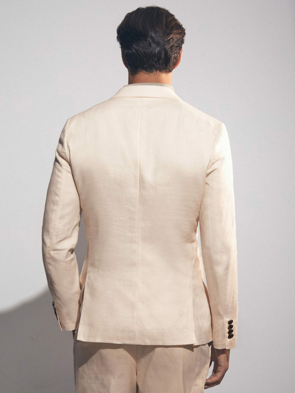 Linen Double-Breasted Suit Slim-Fit Blazer Stone | Men