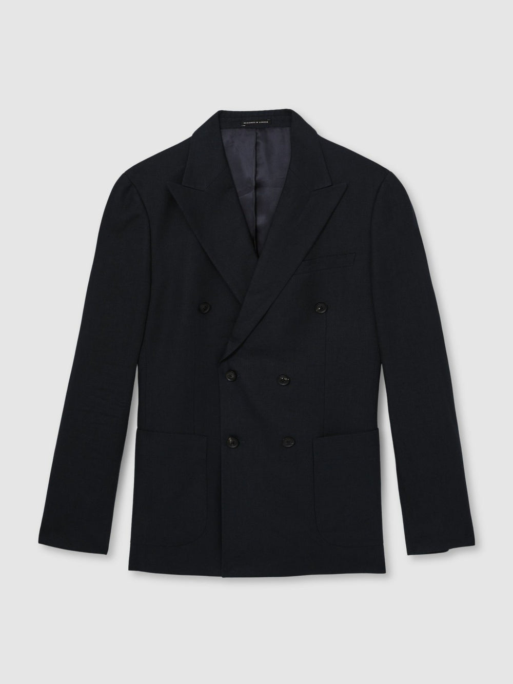Linen Double-Breasted Suit Slim-Fit Blazer Navy | Men