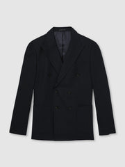 Linen Double-Breasted Suit Slim-Fit Blazer Navy | Men
