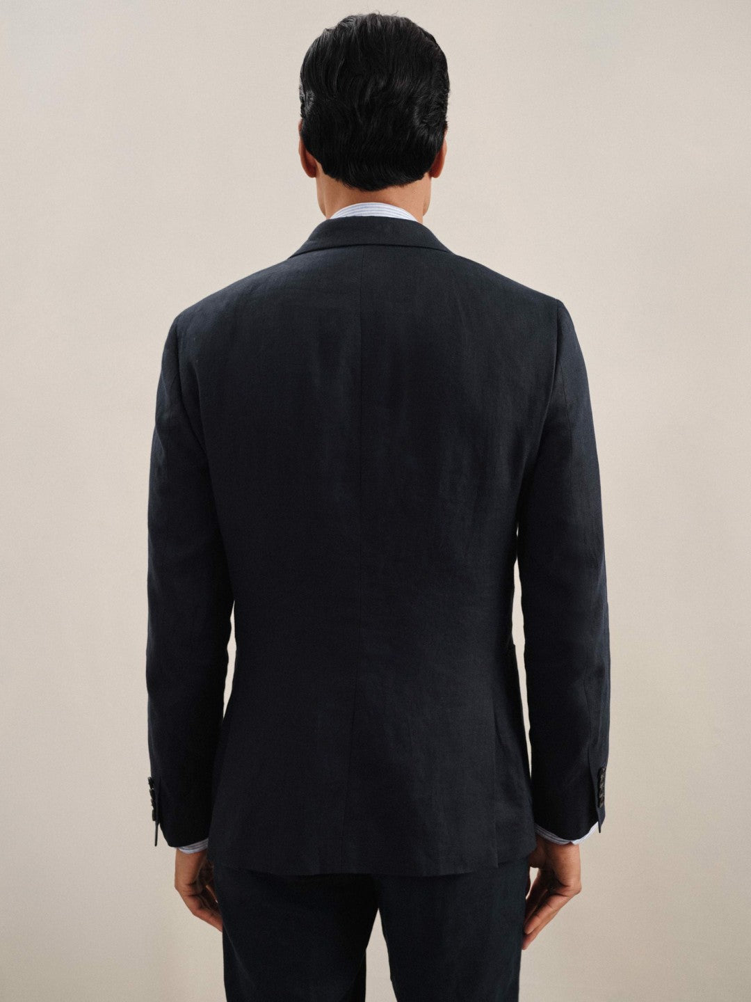 Linen Double-Breasted Suit Slim-Fit Blazer Navy | Men