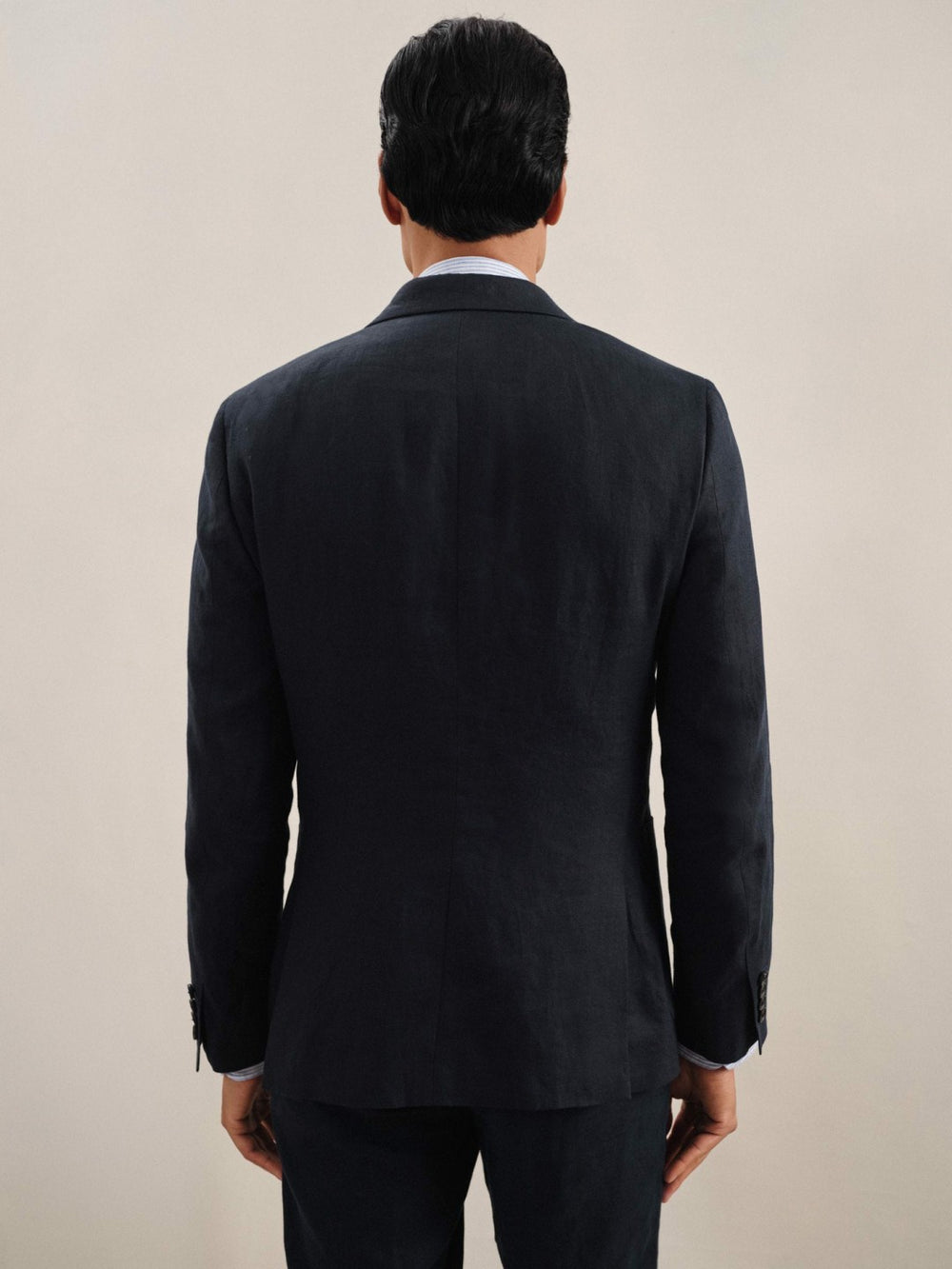 Linen Double-Breasted Suit Slim-Fit Blazer Navy | Men