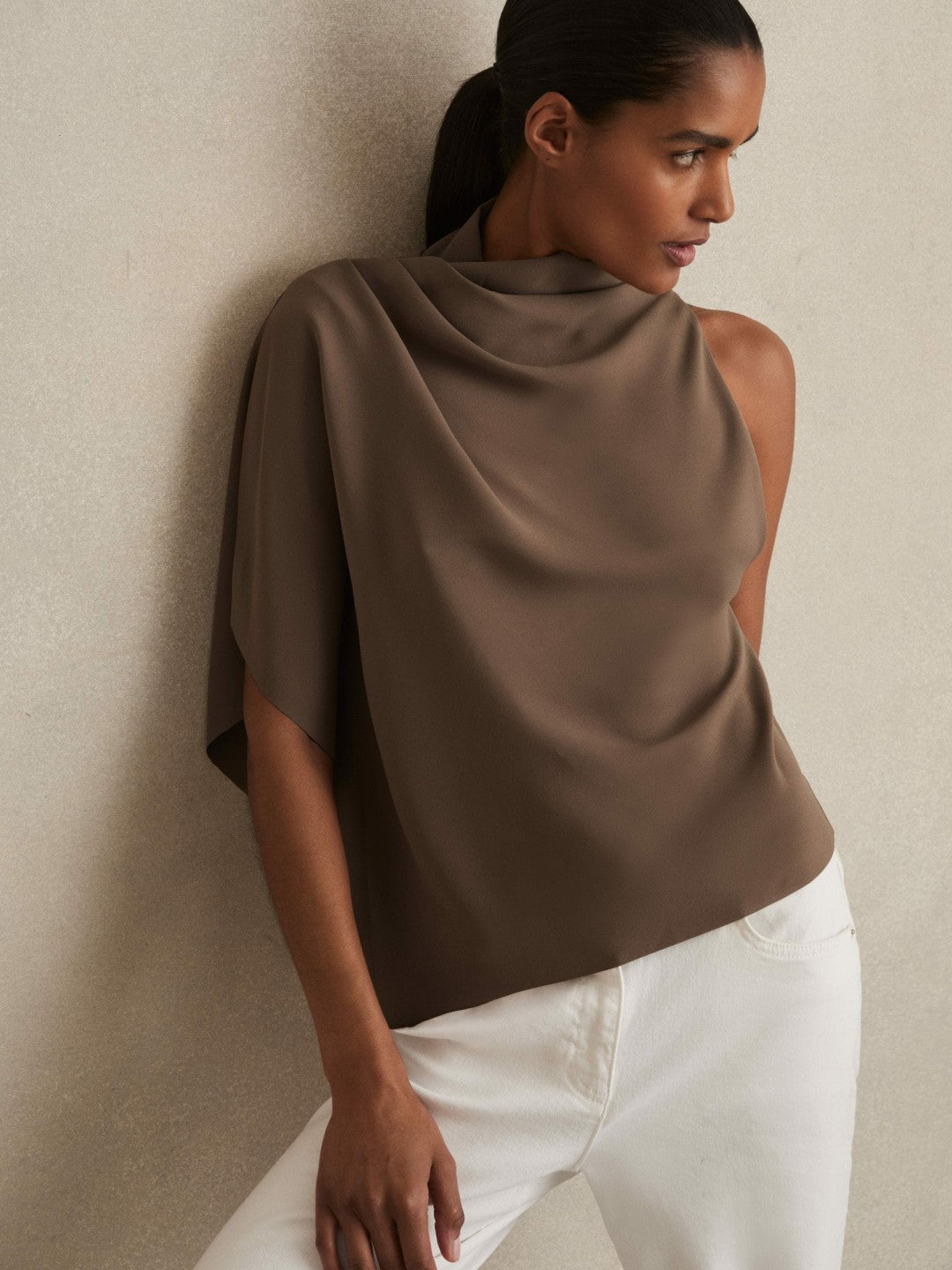 One-Shoulder Draped Top Mink | Women