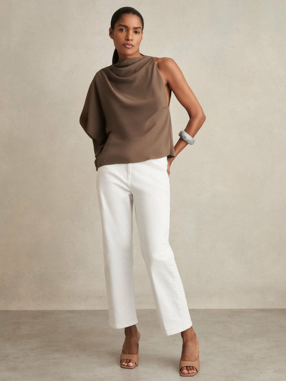 One-Shoulder Draped Top Mink | Women