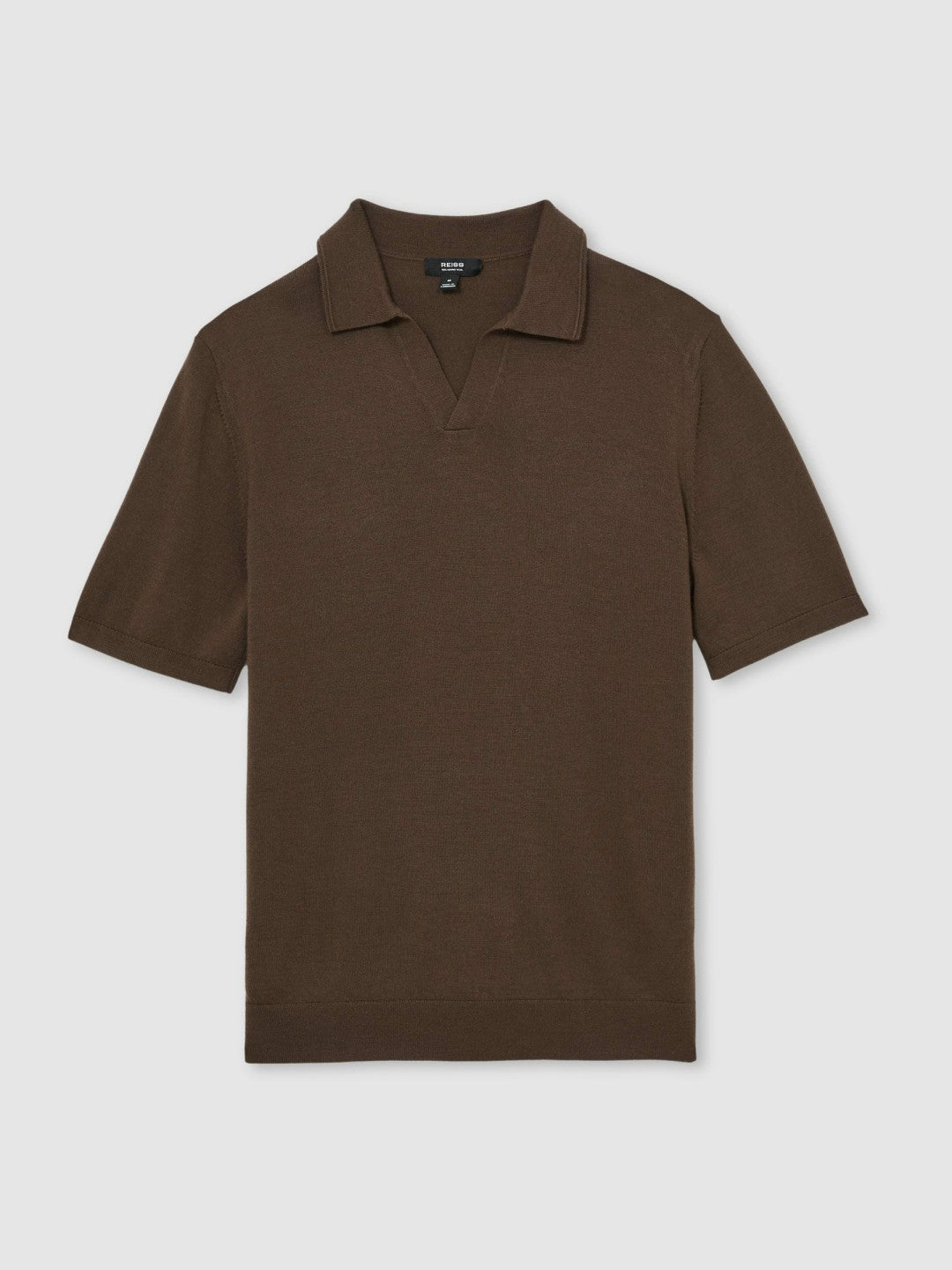 Merino Wool Open Collar Polo Shirt Chocolate Brown | Men