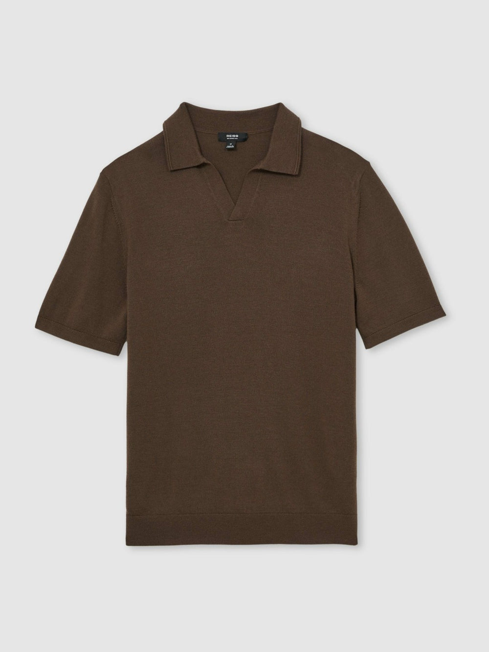 Merino Wool Open Collar Polo Shirt Chocolate Brown | Men