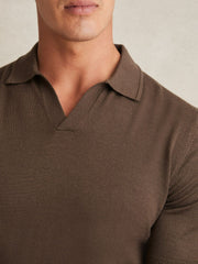 Merino Wool Open Collar Polo Shirt Chocolate Brown | Men