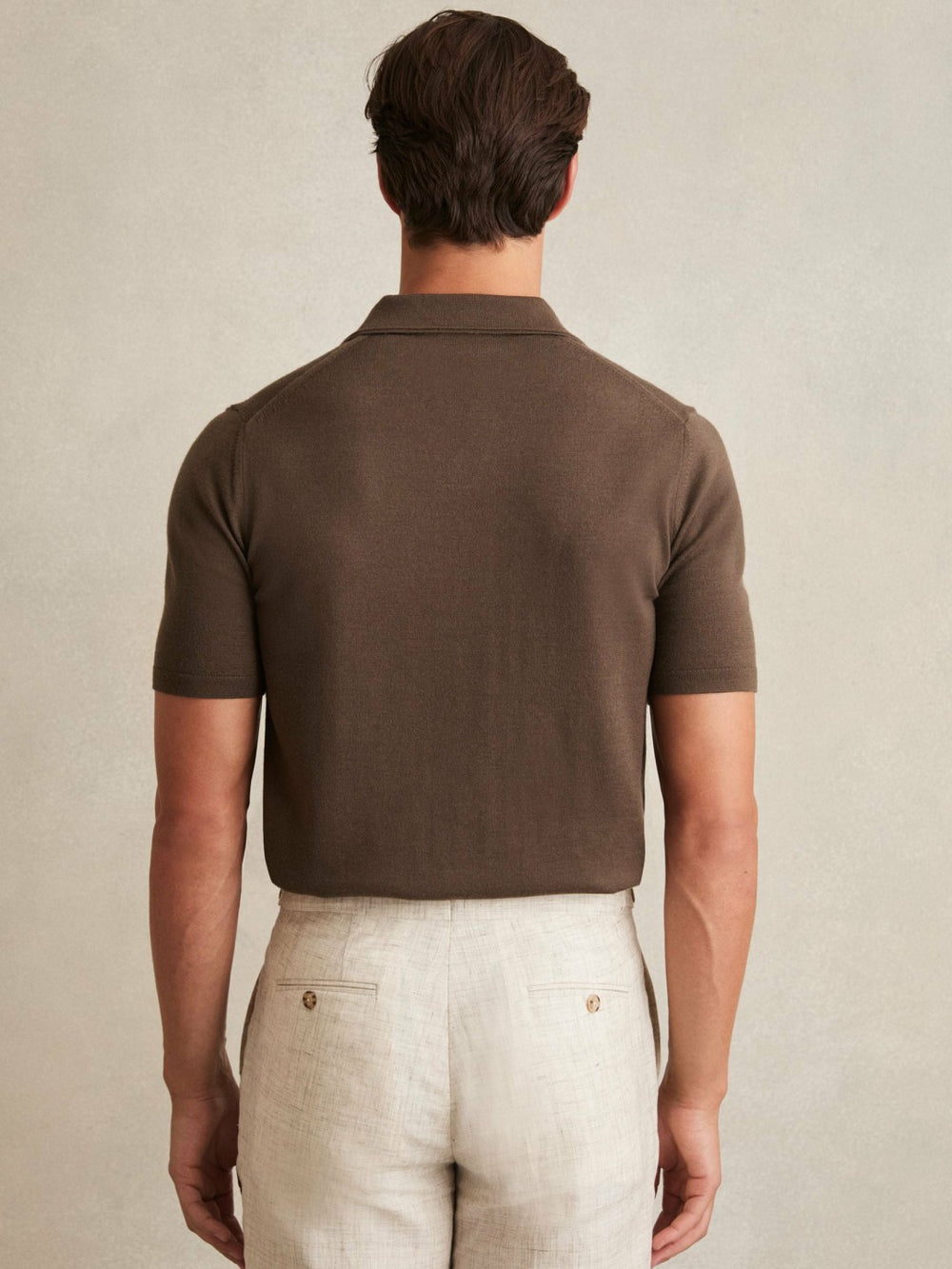 Merino Wool Open Collar Polo Shirt Chocolate Brown | Men