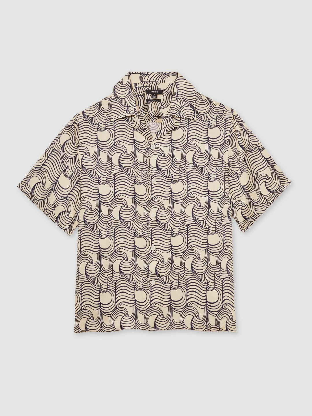 Wave Print Cuban Collar Shirt Off White/Navy | Men