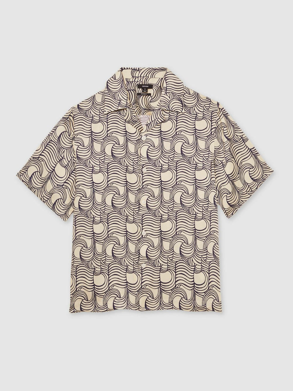 Wave Print Cuban Collar Shirt Off White/Navy | Men