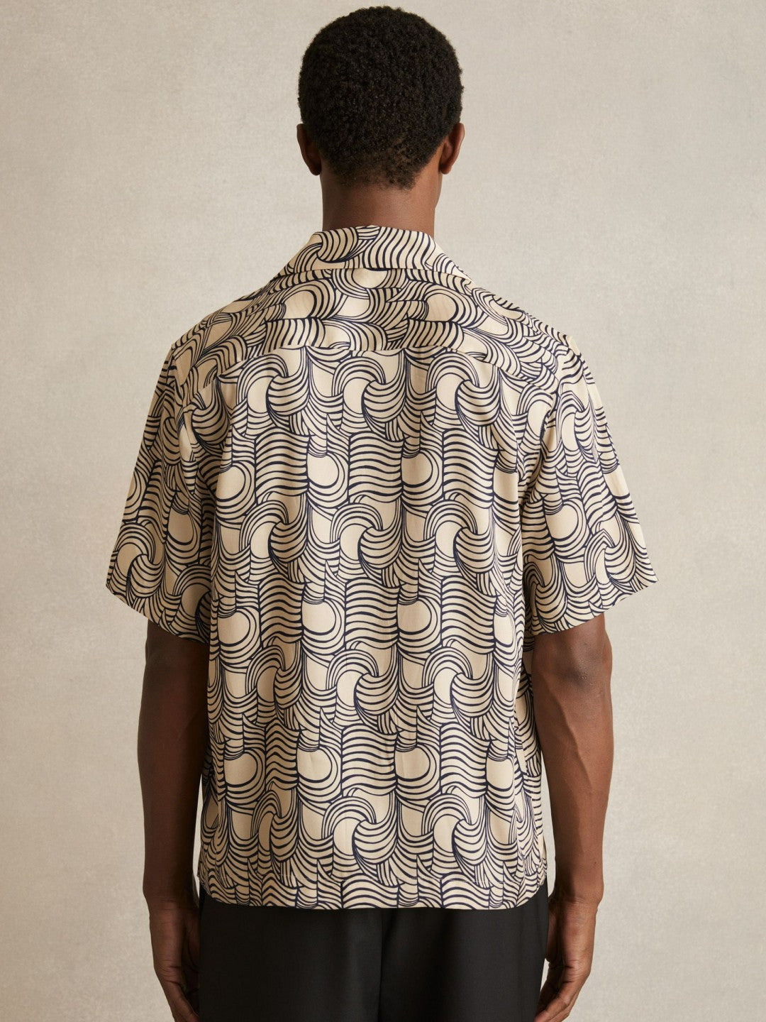 Wave Print Cuban Collar Shirt Off White/Navy | Men