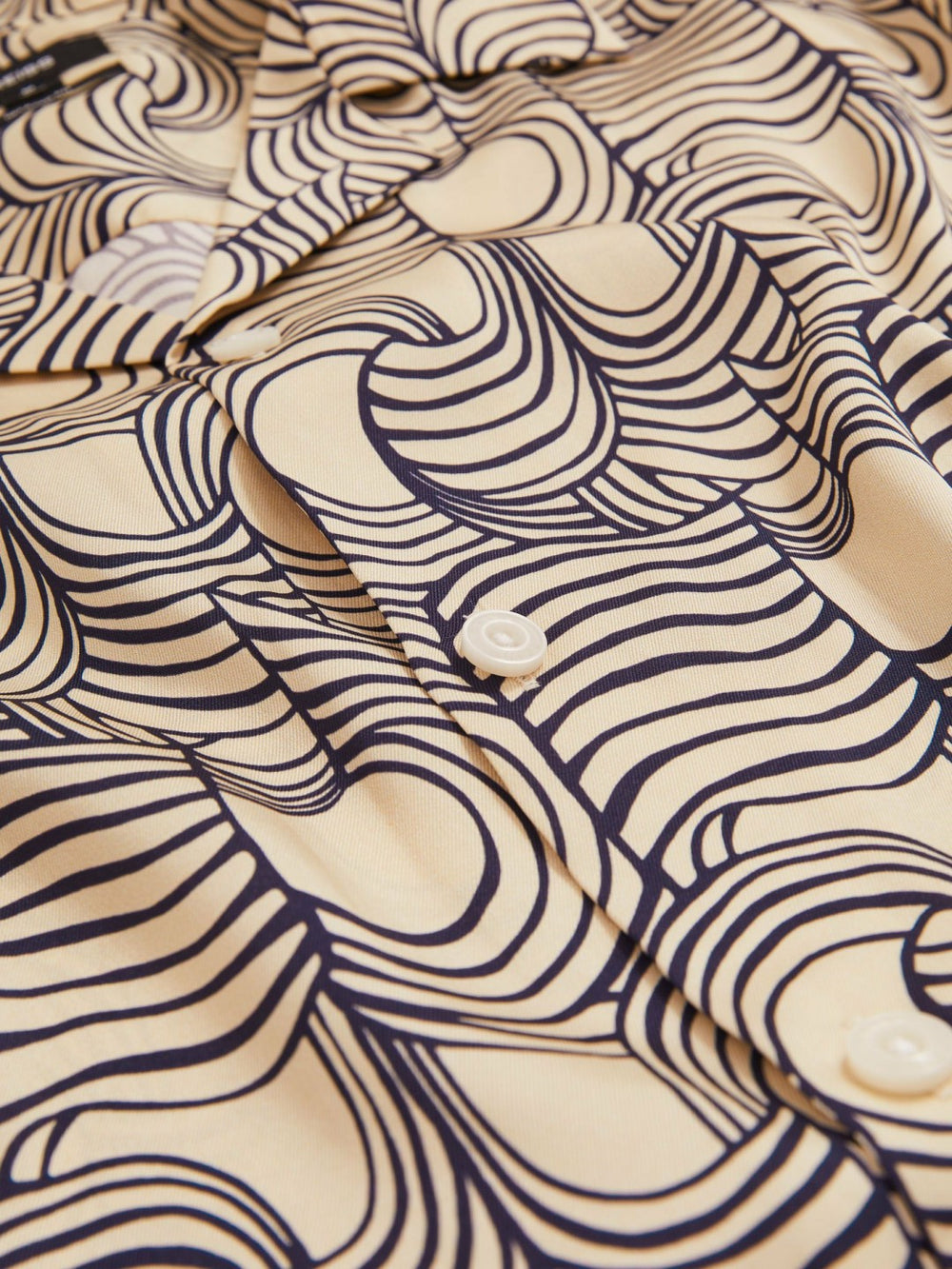 Wave Print Cuban Collar Shirt Off White/Navy | Men