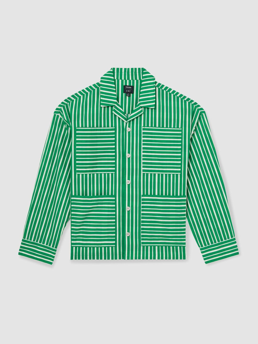 | Ché Poplin Stripe Pocket Shirt Bright Green/White | Men