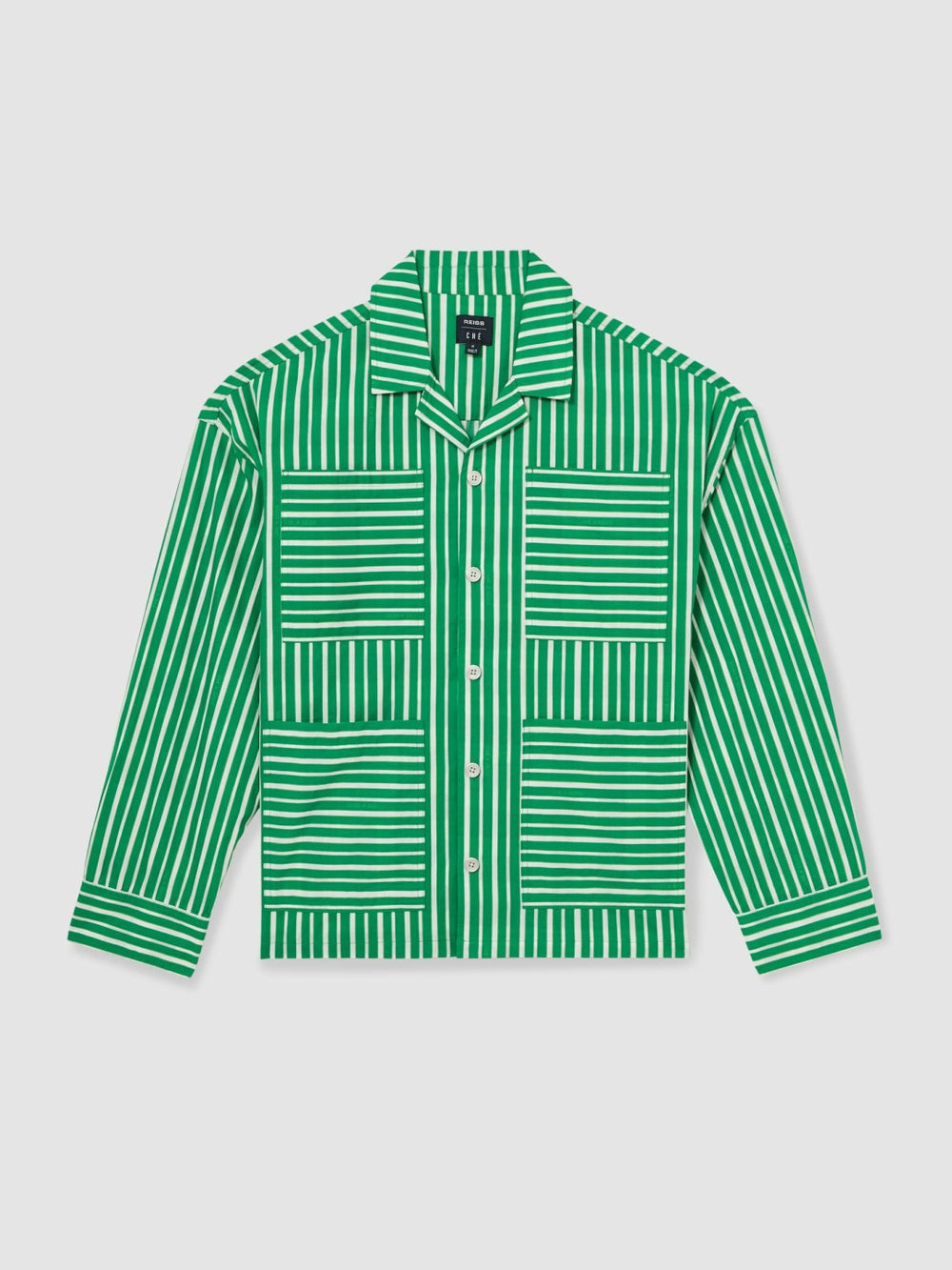 | Ché Poplin Stripe Pocket Shirt Bright Green/White | Men