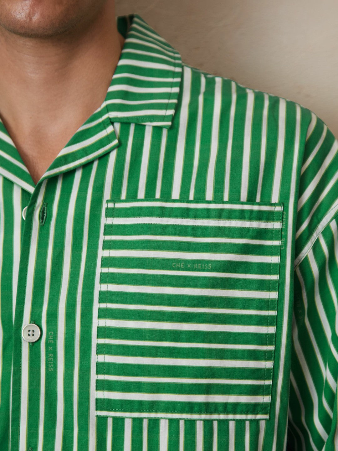 | Ché Poplin Stripe Pocket Shirt Bright Green/White | Men
