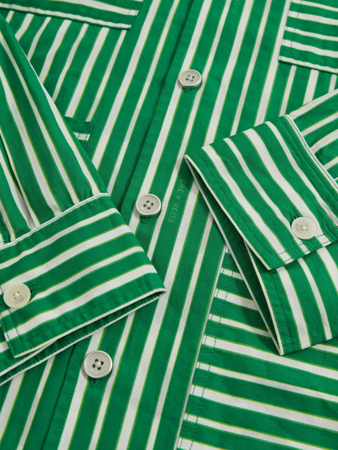 | Ché Poplin Stripe Pocket Shirt Bright Green/White | Men
