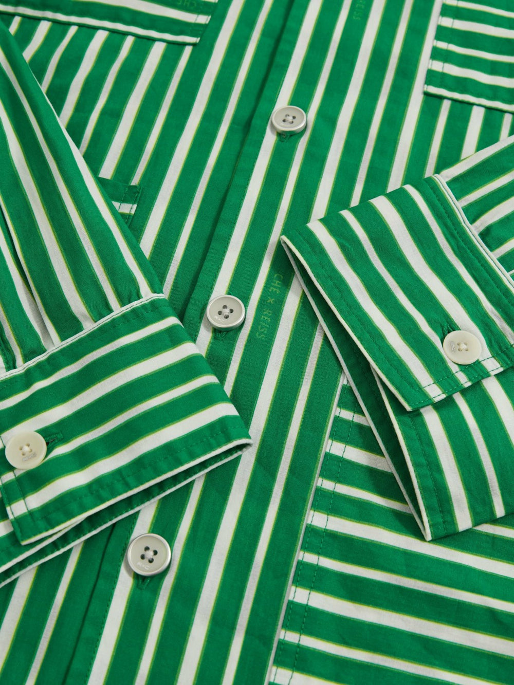 | Ché Poplin Stripe Pocket Shirt Bright Green/White | Men