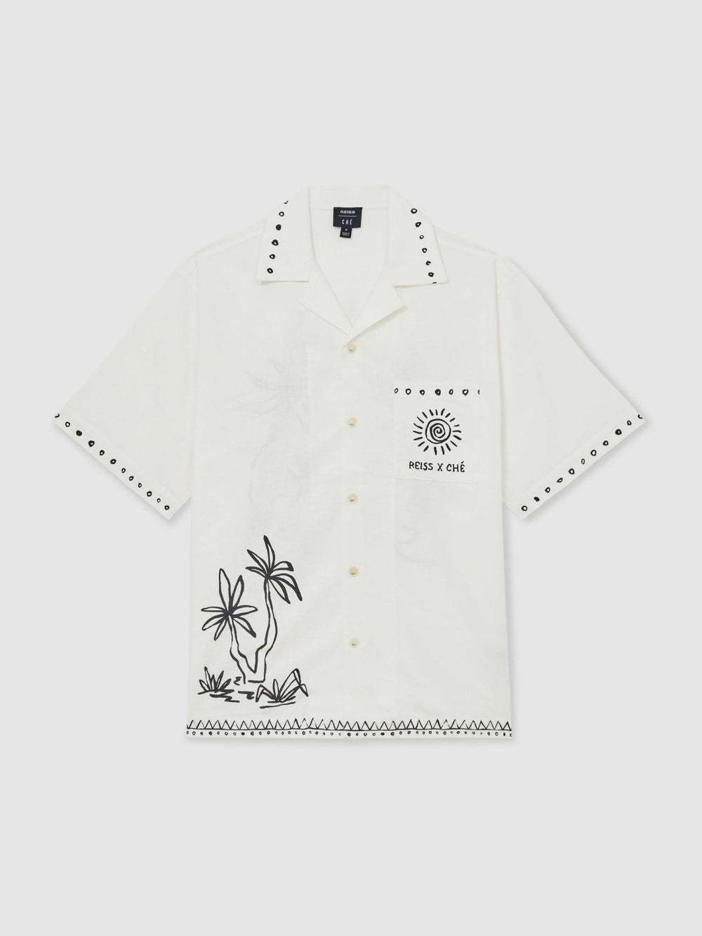 | Ché Cotton-Linen Palm Shirt White | Men