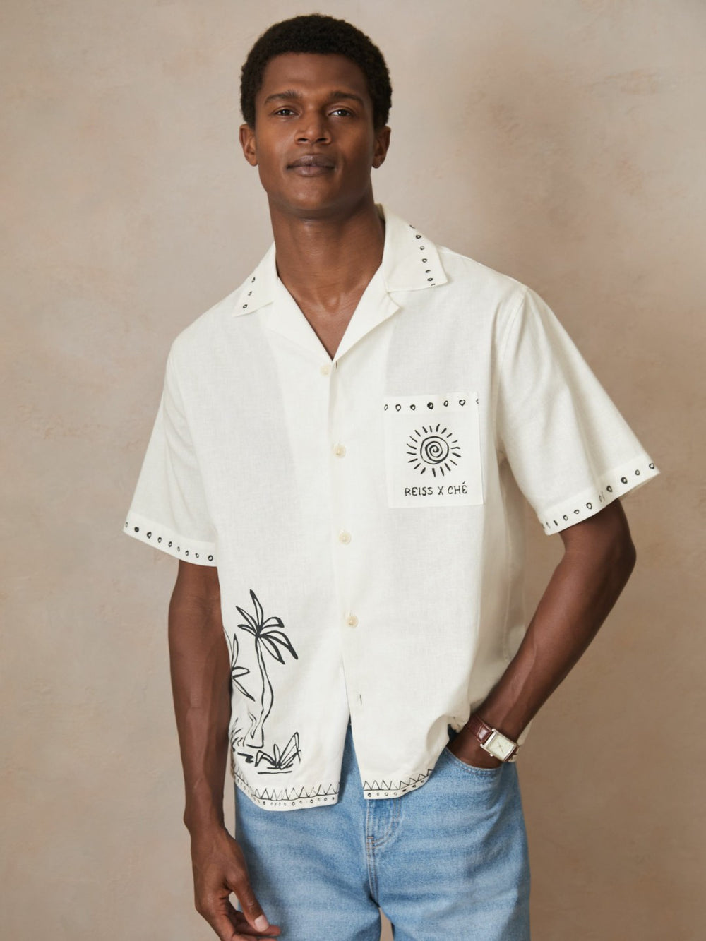 | Ché Cotton-Linen Palm Shirt White | Men