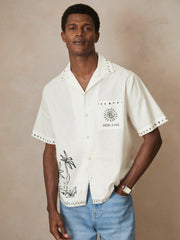 | Ché Cotton-Linen Palm Shirt White | Men