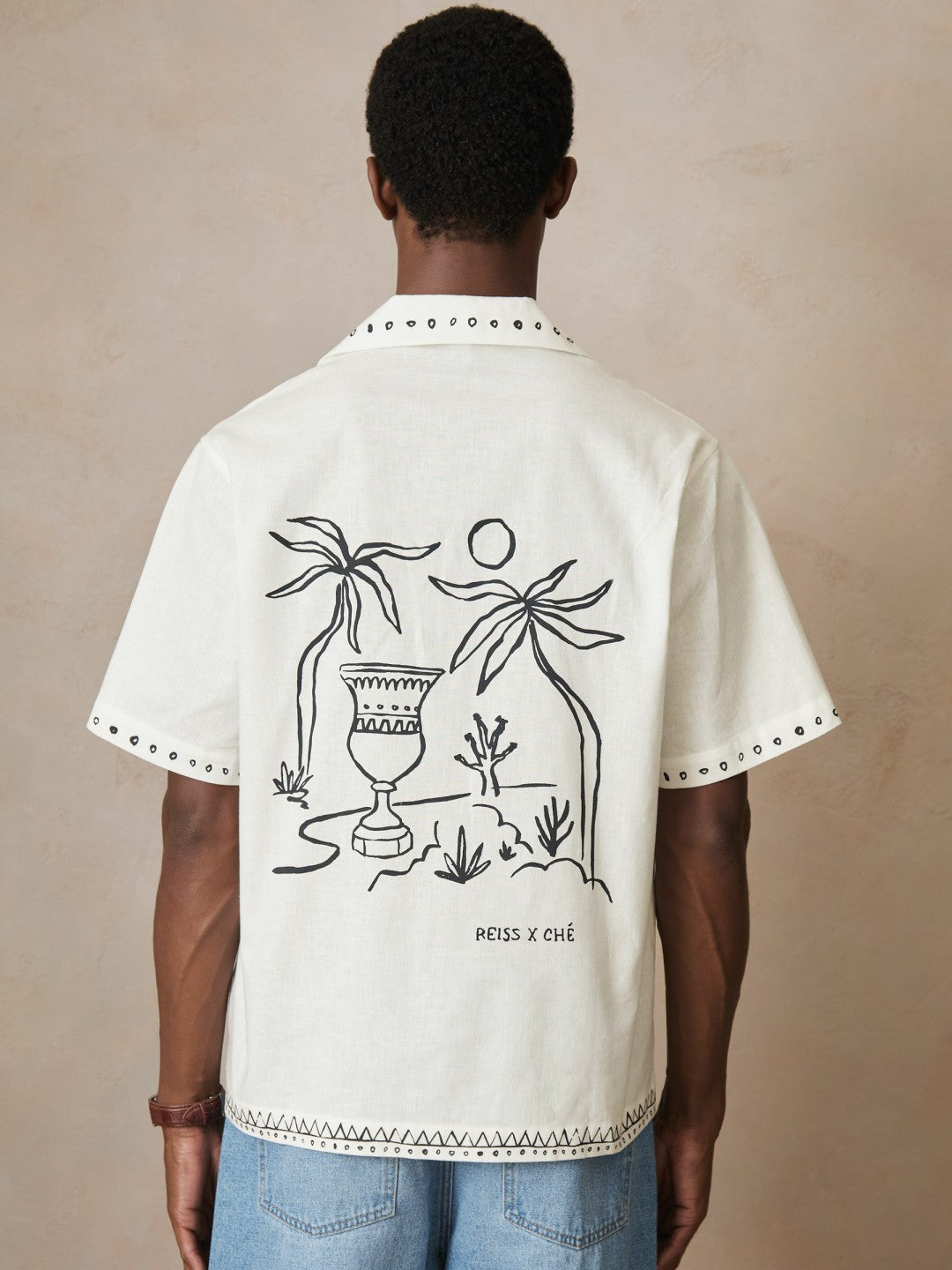 | Ché Cotton-Linen Palm Shirt White | Men