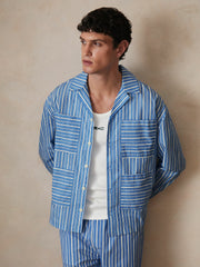 | Ché Poplin Stripe Pocket Shirt Bright Blue/White | Men