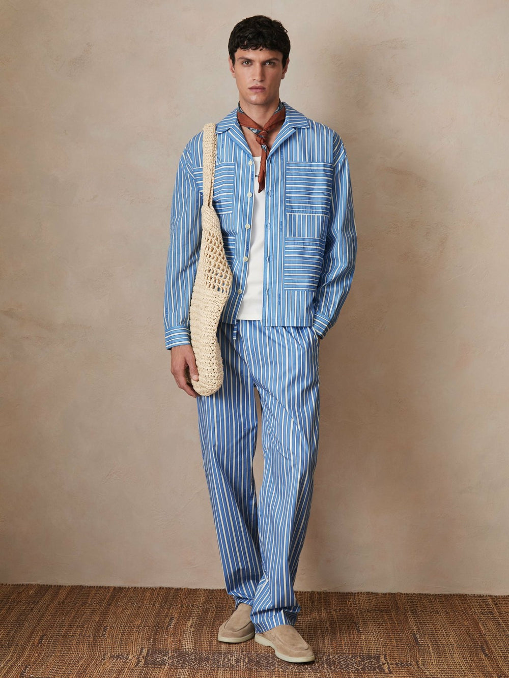 | Ché Poplin Stripe Pocket Shirt Bright Blue/White | Men