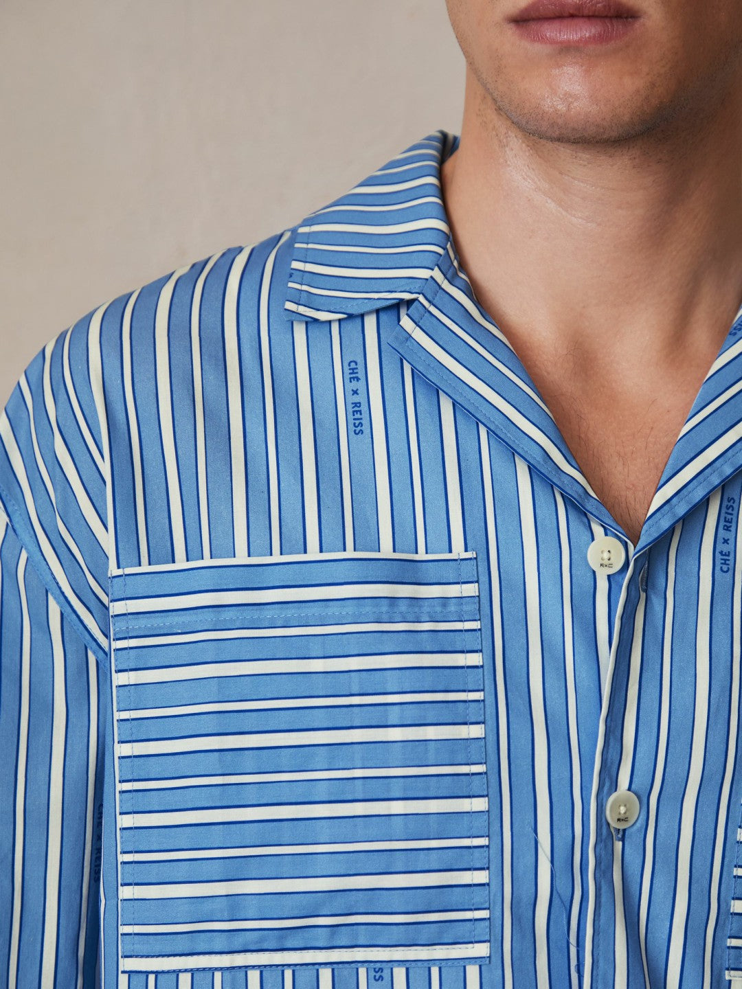 | Ché Poplin Stripe Pocket Shirt Bright Blue/White | Men
