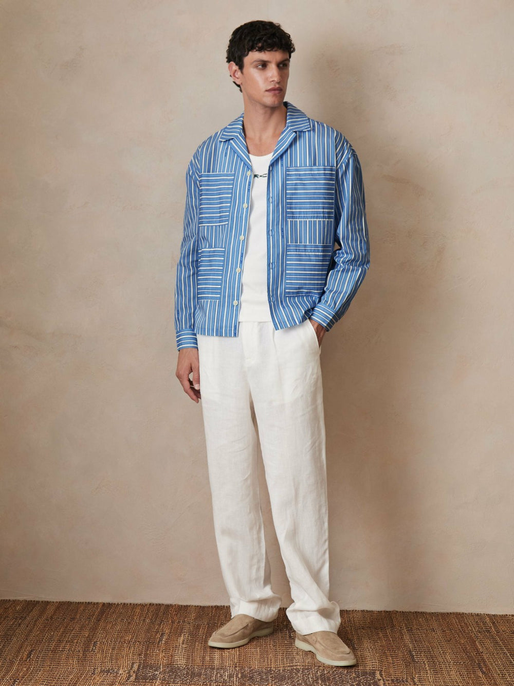 | Ché Poplin Stripe Pocket Shirt Bright Blue/White | Men