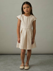 9-13 yrs Brocade Cap-Sleeve Pleated Dress Ivory | Children & Baby