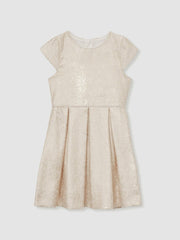 9-13 yrs Brocade Cap-Sleeve Pleated Dress Ivory | Children & Baby